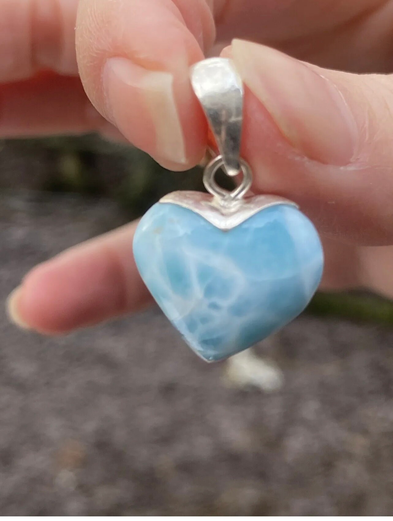Larimar Heart Pendant AAA Handmade In the Dominican Republic 925 Silver 12 Peacock Jewellery and Cabochons